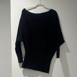 Off Shoulder Asymmetrical Black Ribbed Knit Sweater